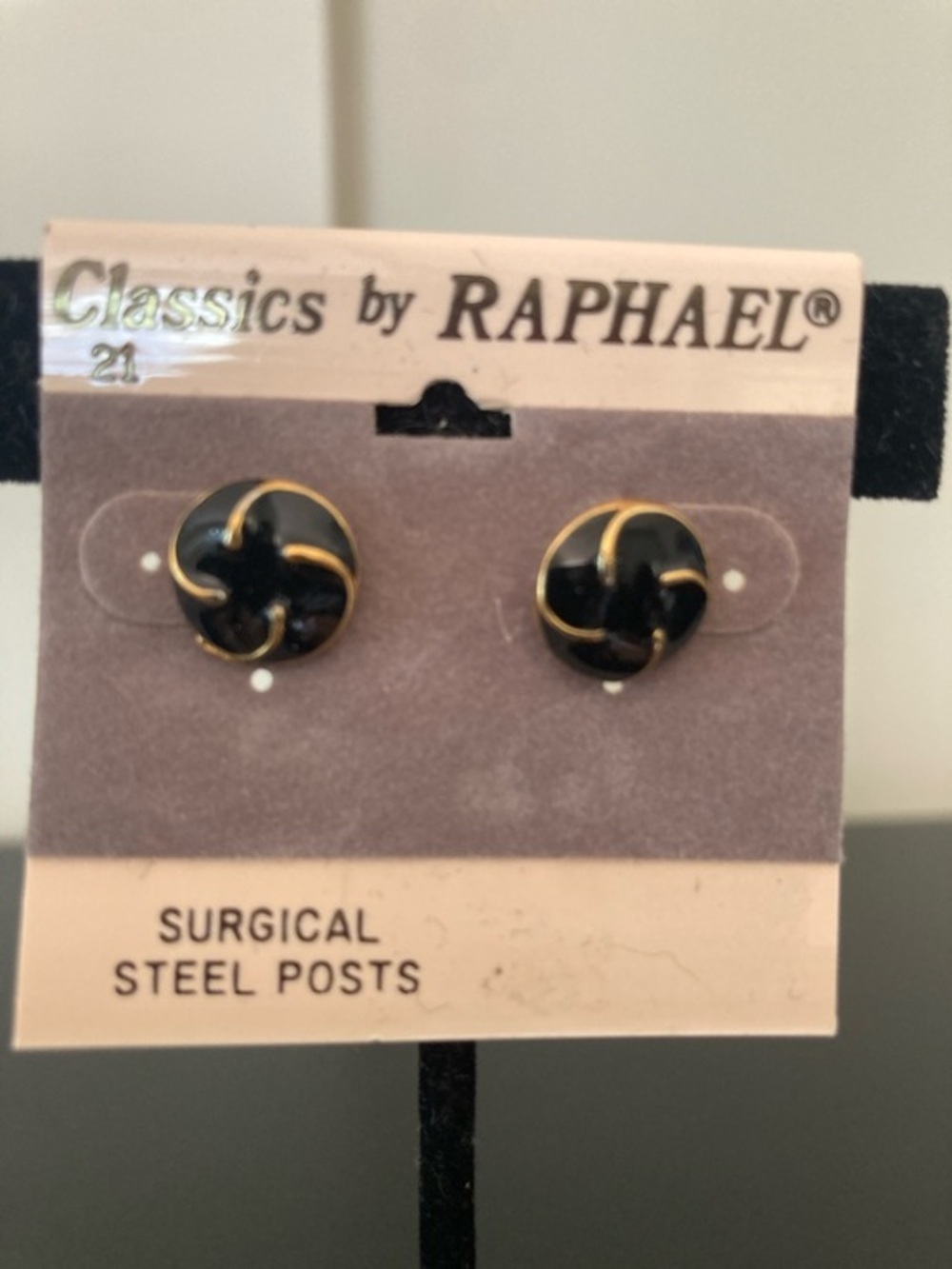 Classics by Raphael Black and Gold Knotted Stud Earrings